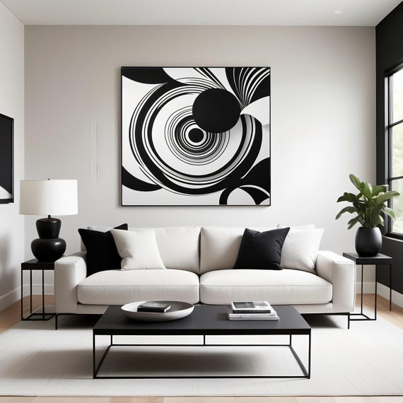 Minimalist Black And White Abstract Geometric Modern Art High Contrast Elegant Wall Decor For Home Or Office