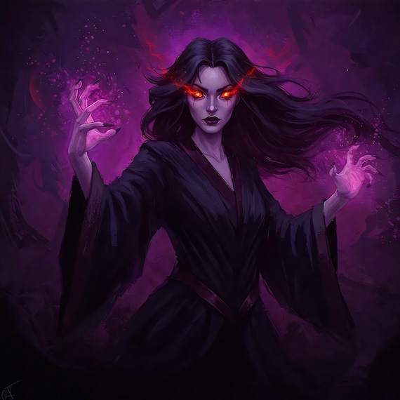 Evil Sorceress Flaming Red Eyes Dark Purple Magic Goth Fantasy Poster