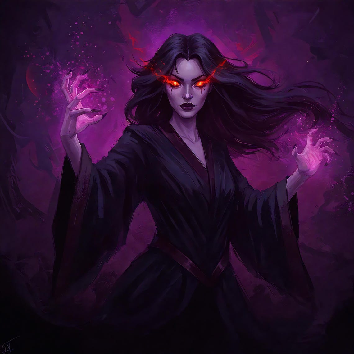 Evil Sorceress Flaming Red Eyes Dark Purple Magic Goth Fantasy Poster