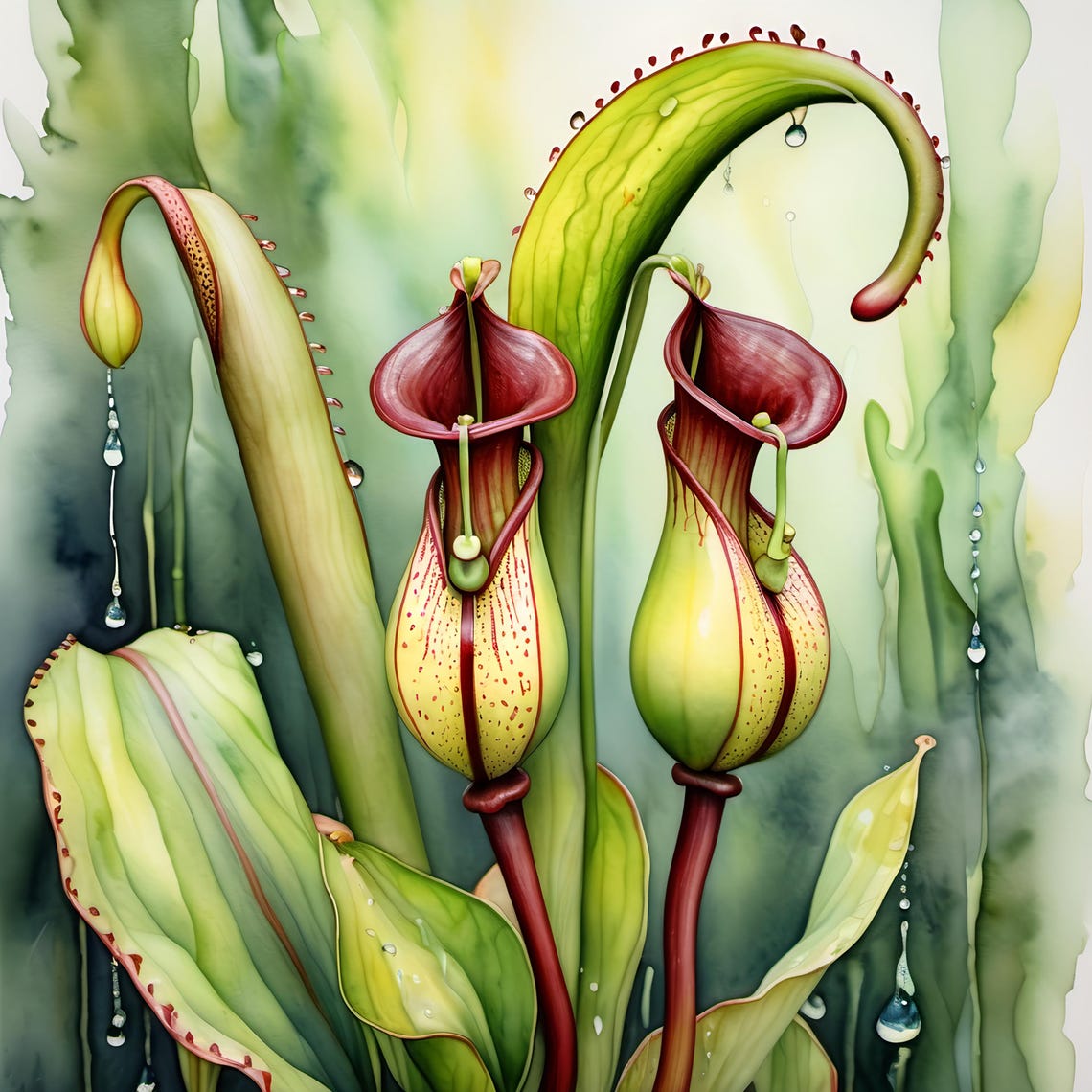 Pitcher Plant Botanical Watercolor Carnivorous Garden Art Print