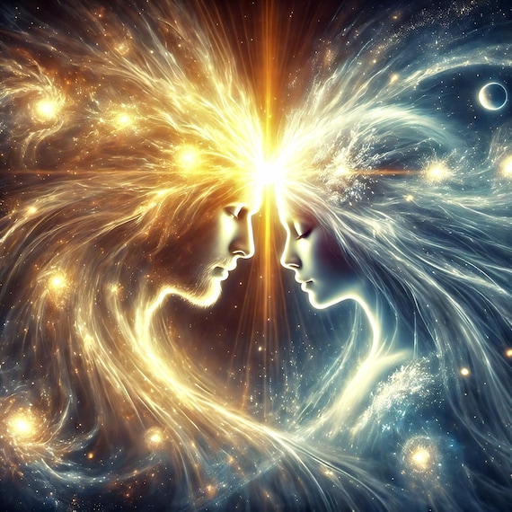 Twin Flames Cosmic Lovers Spiritual Connection Golden Energy Soulmate Print