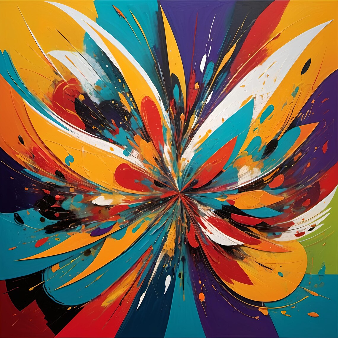 Kaleidoscopic Abstract Vibrant Turquoise Orange Purple Wall Art Dynamic Radial Design For Modern Dcor - Image 3