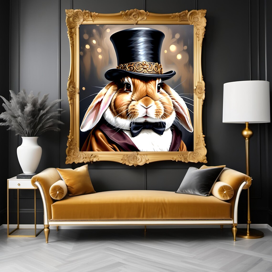 Victorian Rabbit In Top Hat Bow Tie Dapper Bunny Portrait Animal Poster - Image 2