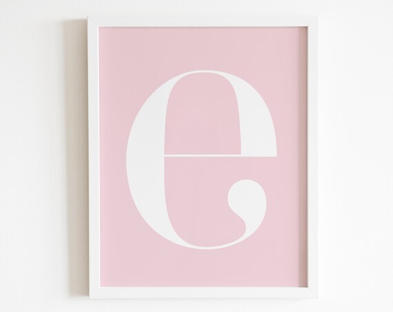 Letter E Monogram Pink Nursery Typography Initial Kids Room Decor Poster