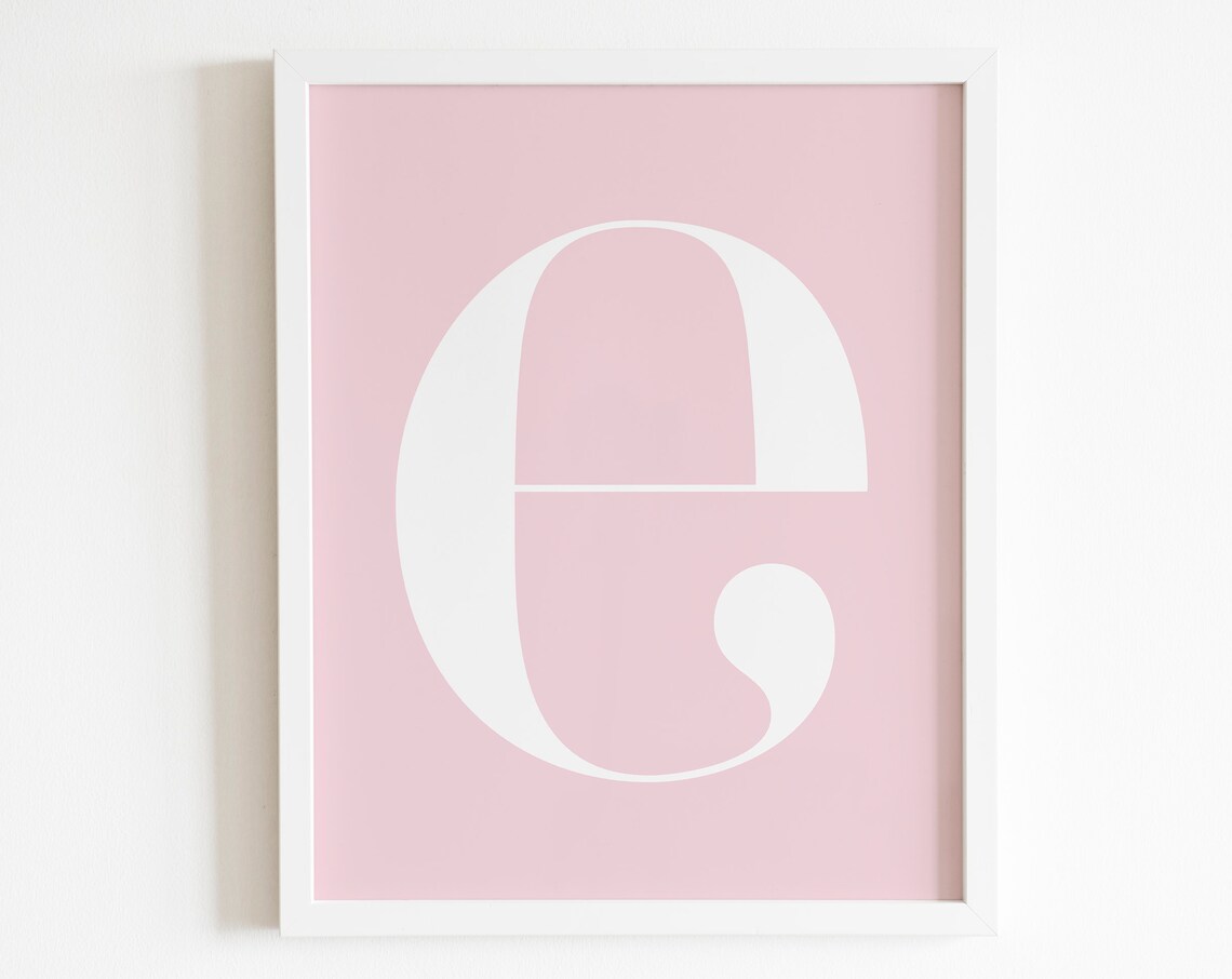Letter E Monogram Pink Nursery Typography Initial Kids Room Decor Poster