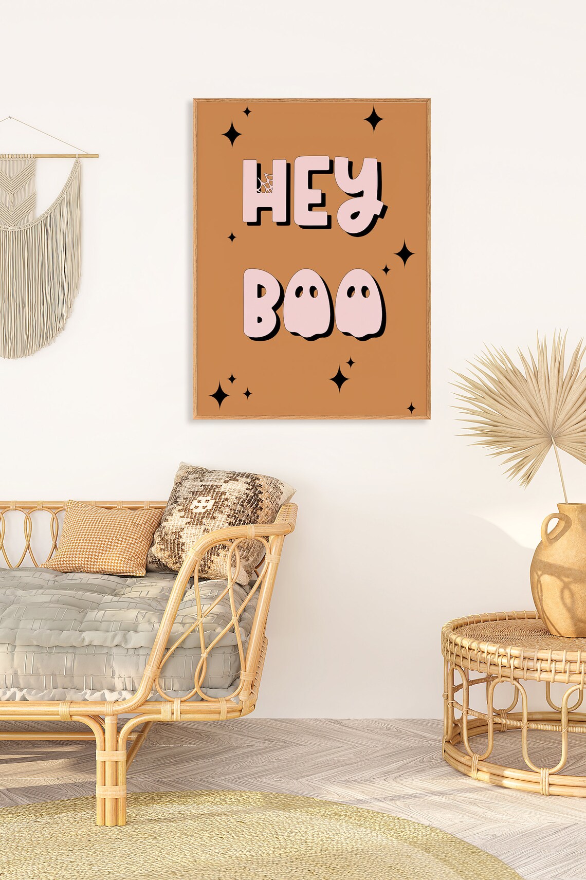 Cute Hey Boo Halloween Pink Lettering on Orange Background Poster - Image 2