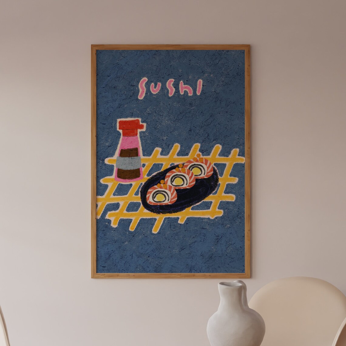 Sushi Rolls Soy Sauce Colorful Japanese Food Kitchen Art Poster