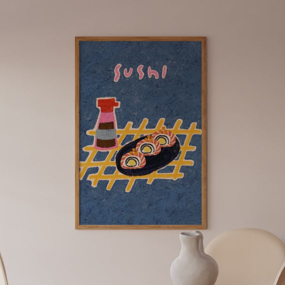 Colorful Sushi Kitchen Wall Art Japanese Food Poster Illustration