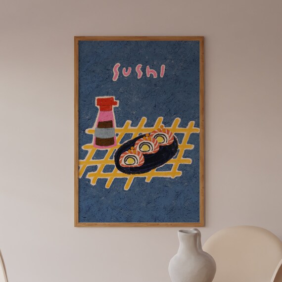 Sushi Rolls Soy Sauce Colorful Japanese Food Kitchen Art Poster
