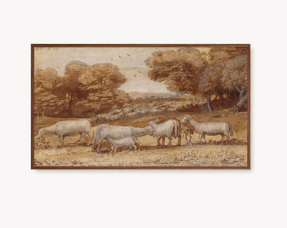 Frame Tv Art Vintage Sheep Painting Sheep Art Moody Antique Country Rustic Artwork Cottage Core Tv Art