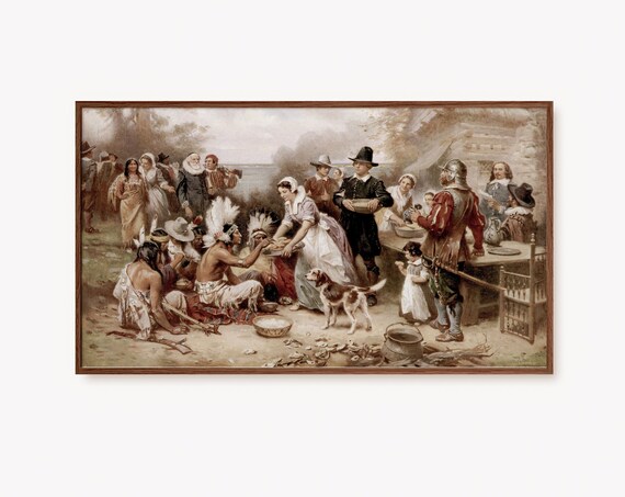 First Thanksgiving Feast Vintage American History Art Poster