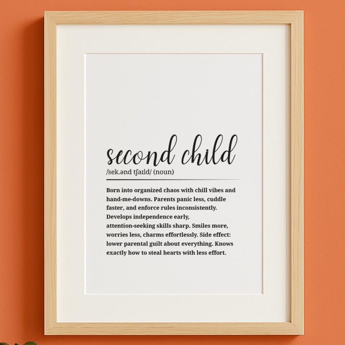 Funny Second Child Definition Dictionary Humor Poster Sibling Gift