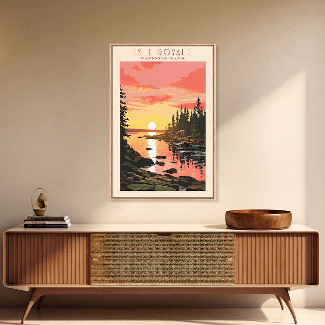Isle Royale National Park Lake Superior Sunset Rocks Travel Poster