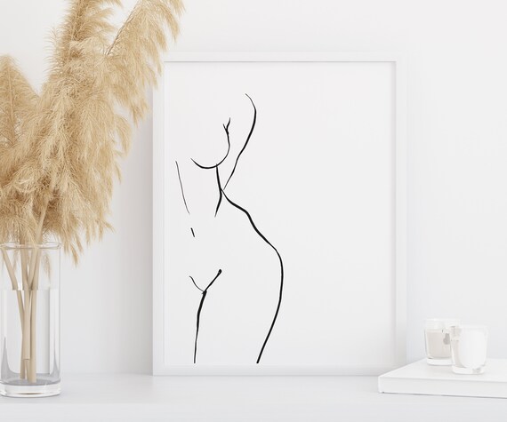 Female Form Minimalist Nude Body Single Line Drawing Wall Art