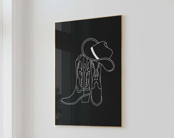 Cowboy Boot Wall Art Trendy Art Prints Black White Wall Art Aesthetic Poster Cowboy Art Print Preppy Print Western Wall Art