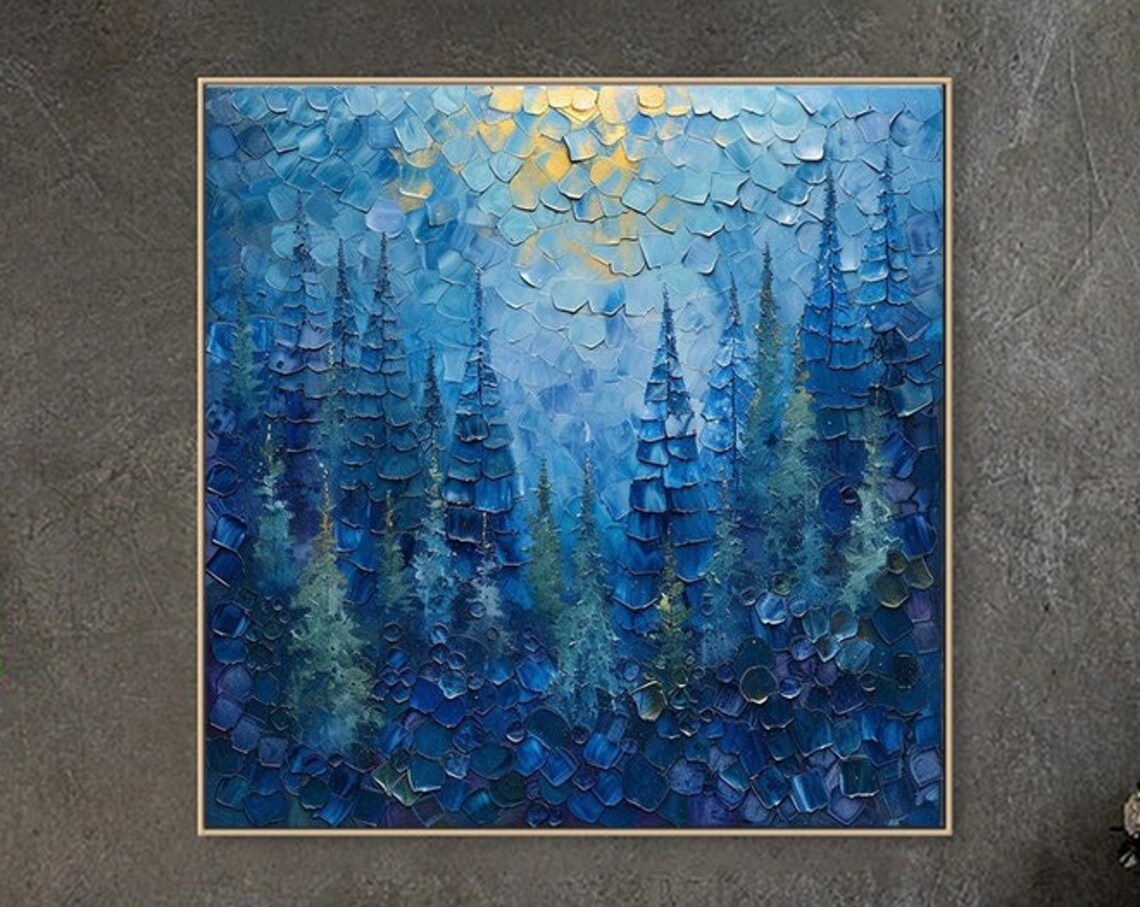 Blue Forest 3D Abstract Landscape Art Print, Custom
