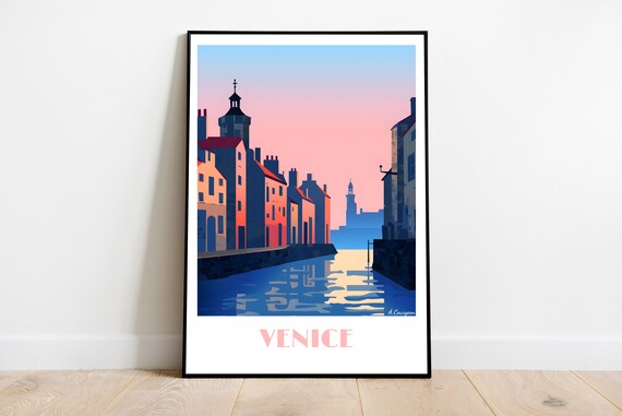 Handmade Venice Travel Poster For Vintage Art Lovers Print Wall Decor Gift Personalized Custom Text Birthday Dad