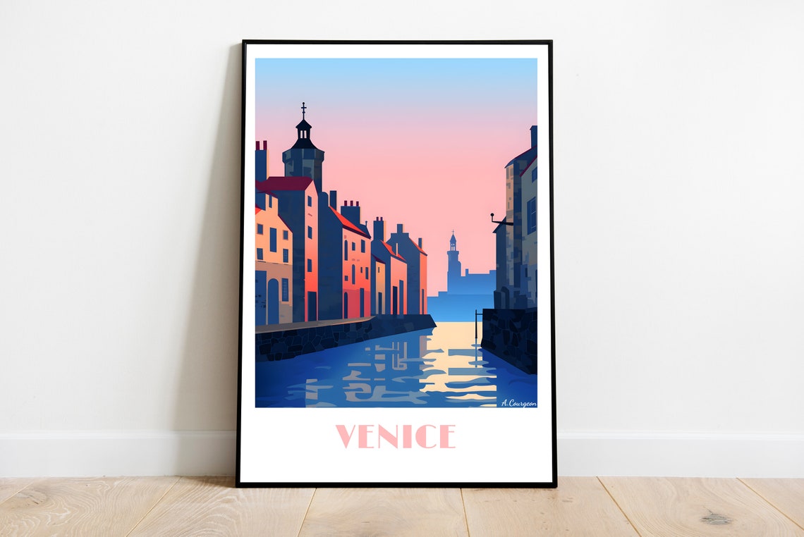 Handmade Venice Travel Poster For Vintage Art Lovers Print Wall Decor Gift Personalized Custom Text Birthday Dad