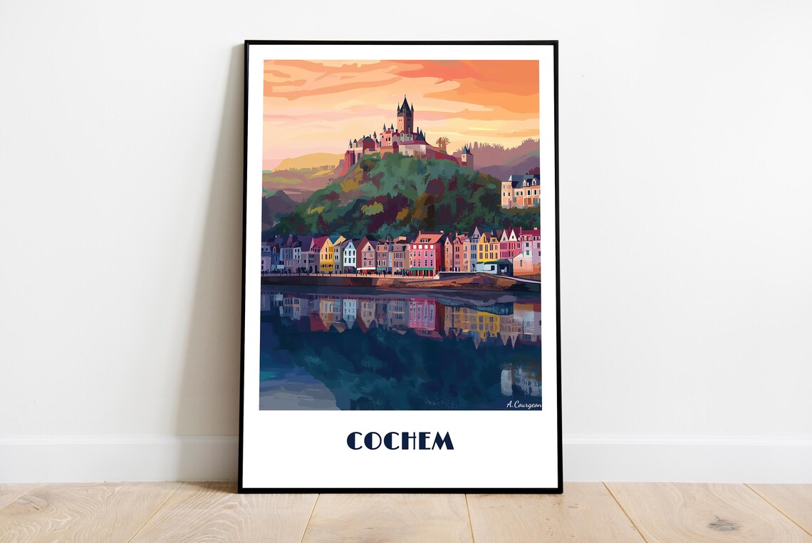 Cochem Castle Moselle River Colorful Old Houses Travel Poster