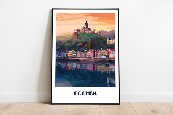 Cochem Germany Handmade Poster Wall Art Modern Travel Framed Birthday Home Made Decor Gift Illustration Print Painting Custom