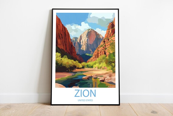 Handmade Zion United States Poster Wall Art Modern Travel Framed Birthday Home Made Decor Gift Vector Illustration Print Custom
