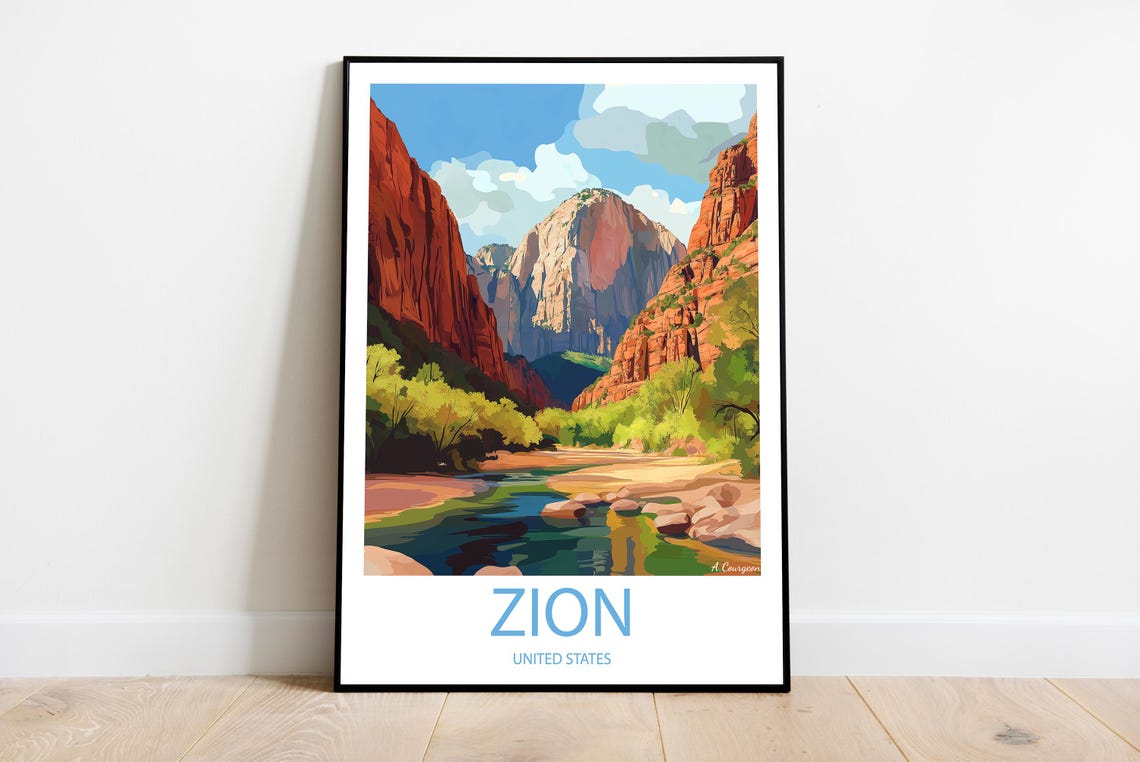 Zion United States Red Rock Canyon River Valley Landscape Poster