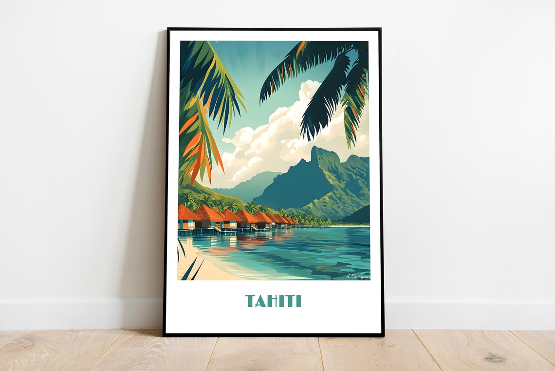Handmade Tahiti Poster Wall Art Modern Travel Framed Birthday Home Made Decor Gift Vector Illustration Print Bora Custom