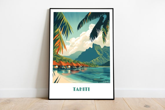 Handmade Tahiti Poster Wall Art Modern Travel Framed Birthday Home Made Decor Gift Vector Illustration Print Bora Custom