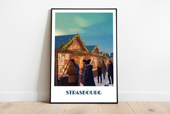 Strabourg And Its Christmas Markets Handmade Poster Wall Art Modern Travel France Home Made Decor Gift Illustration Print Custom