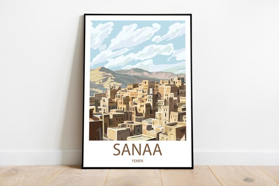 Sanaa Yemen Handmade Poster Wall Art Modern Travel Framed Birthday Home Made Decor Gift Vector Illustration Print Painting Custom