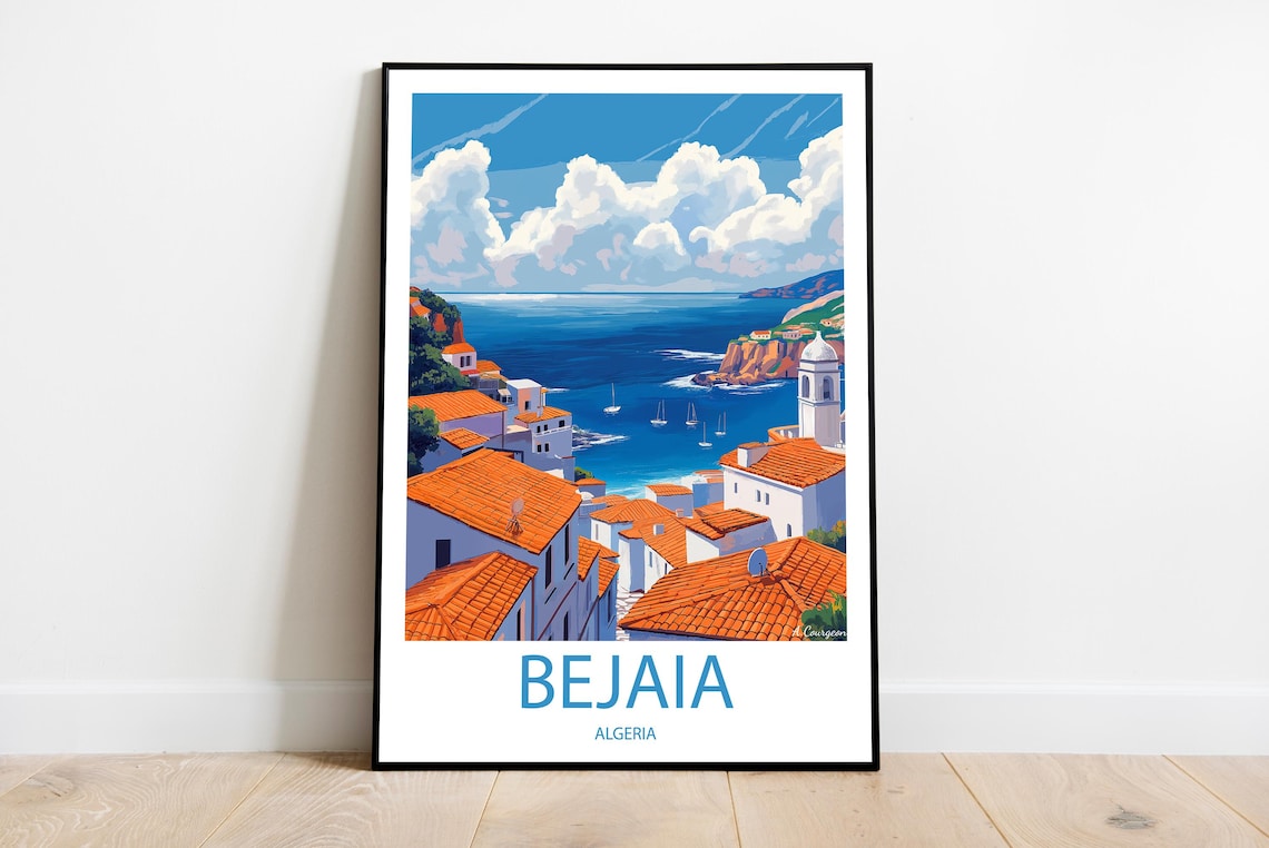 Bejaia Algeria Coastal Town Terracotta Roofs Scenic Travel Poster