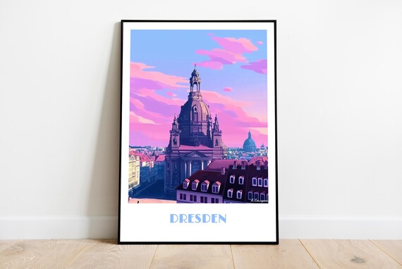 Dresden And Frauenkirche Handmade Poster Wall Art Modern Travel Germany Home Decor Gift Illustration Print Painting Christmas