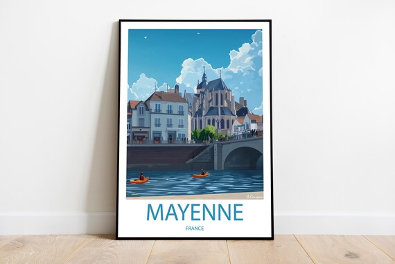 Mayenne France Handmade Poster Wall Art Modern Travel Framed Birthday Home Made Decor Gift Vector Illustration Print Painting