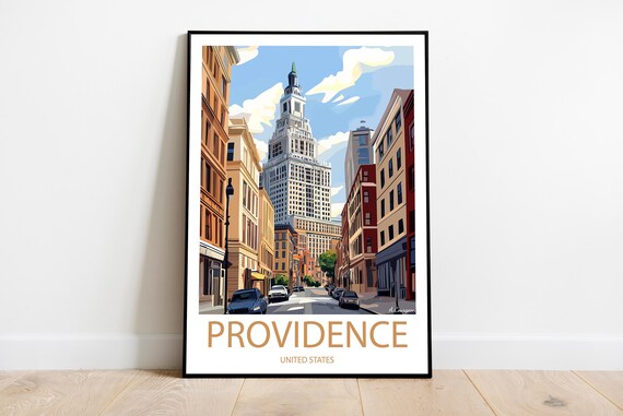 Providence Historic Downtown Street Tall Tower Travel Art Poster