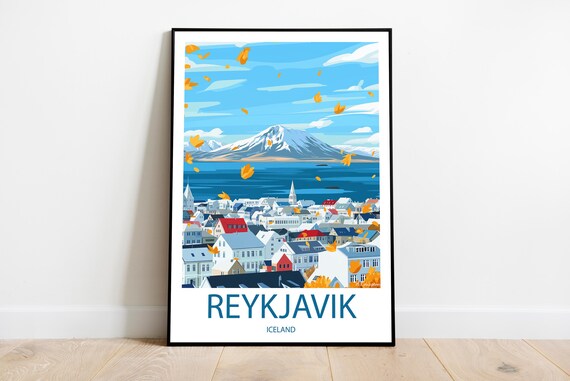 Handmade Reykjavik Iceland Poster Wall Art Modern Travel Framed Birthday Home Made Decor Gift Vector Illustration Print Custom