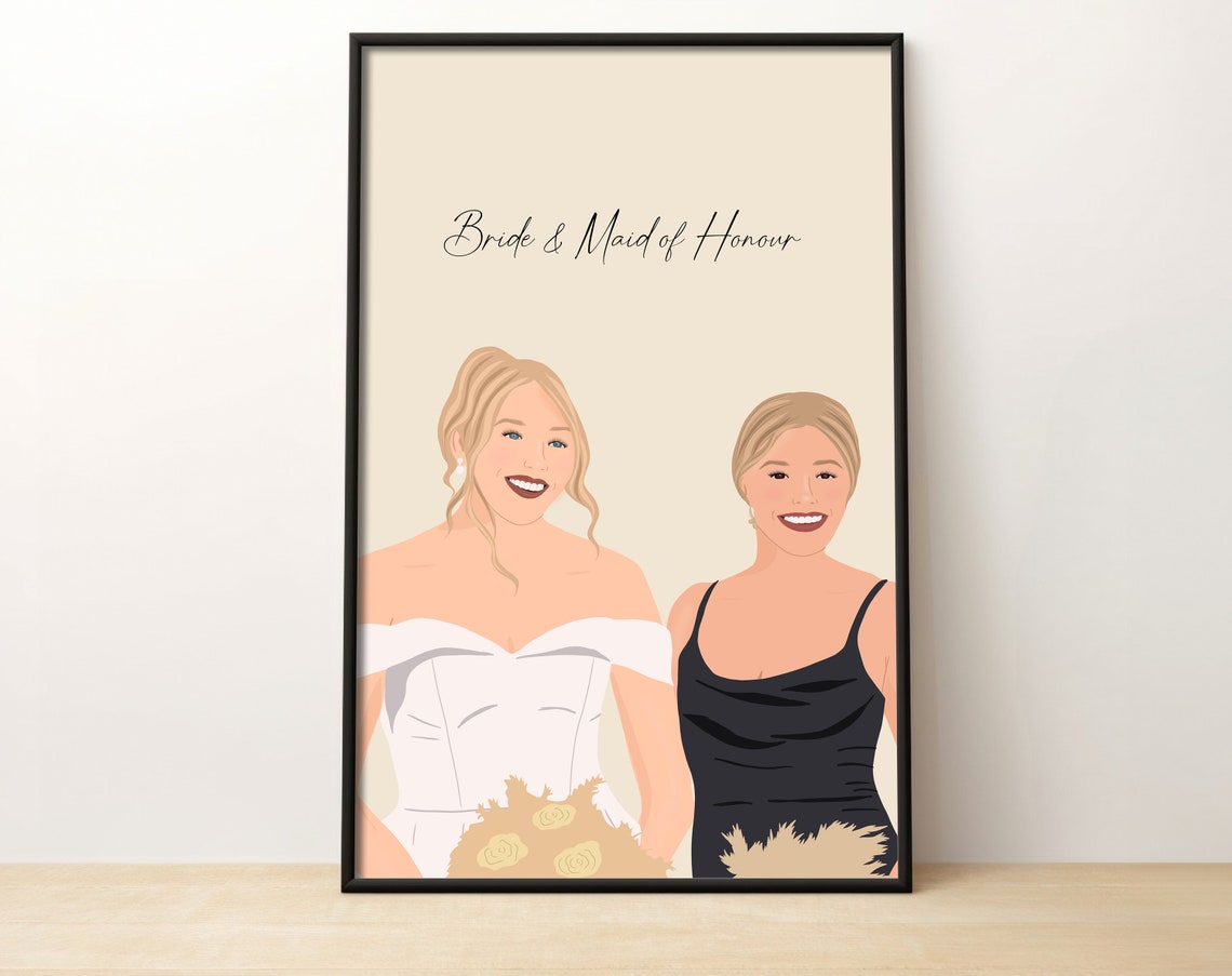 Two Best Friends Smiling Portrait Hug On Blue Background Wall Art - Image 2