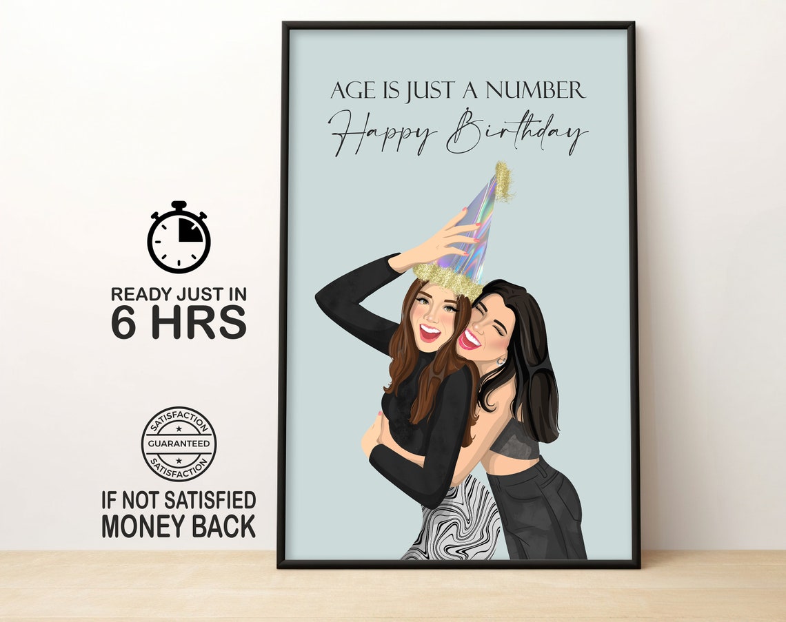 21st Birthday Gift For Her Personalised 21st Birthday Present Best Friend Print Custom Minimalist Faceless Portrait Wall Art Gift For Her