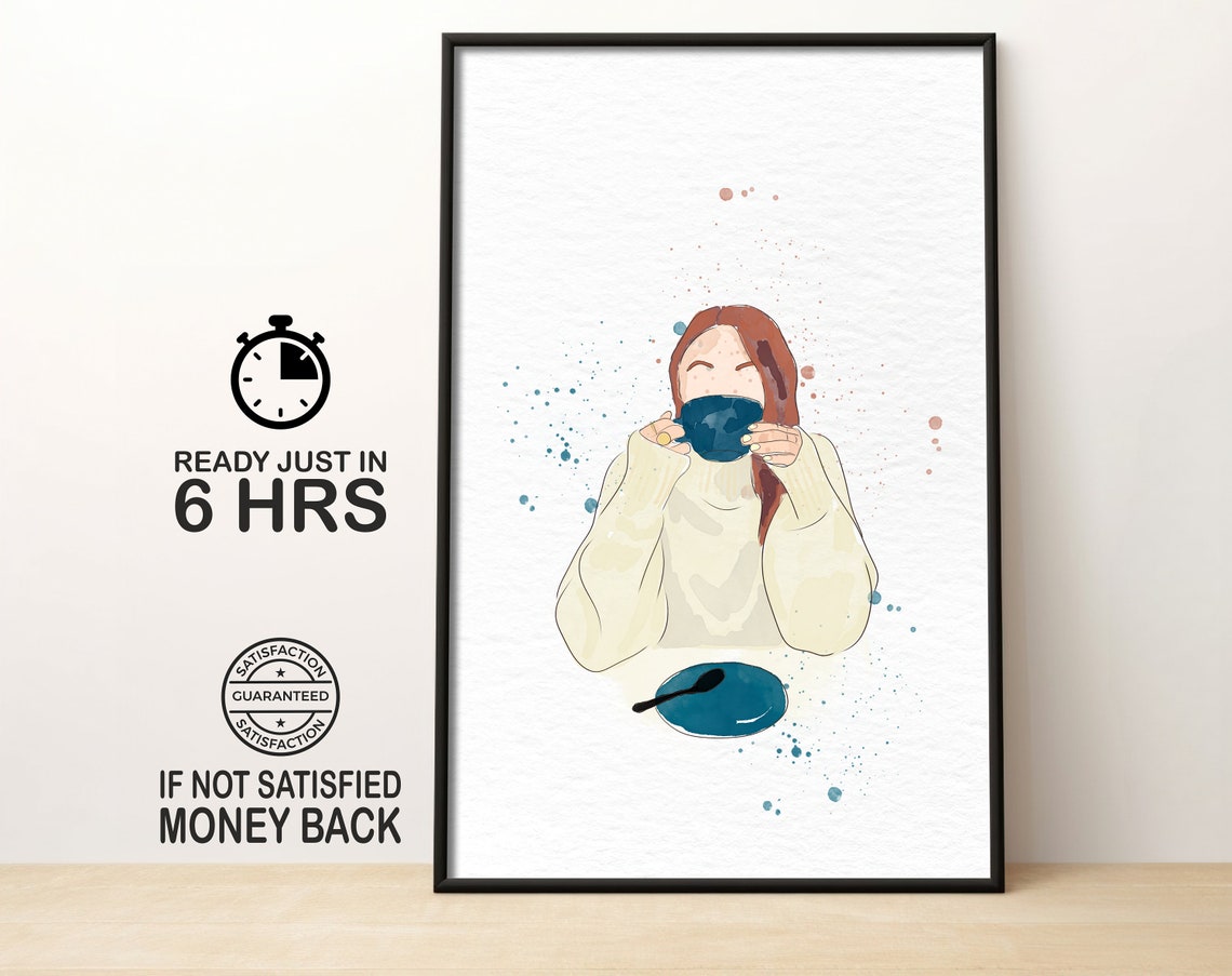 Woman Enjoying A Cup Of Coffee Faceless Watercolor Portrait Poster