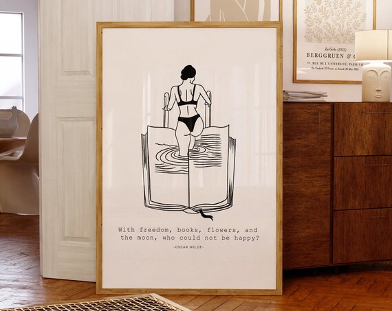Book Lover Oscar Wilde Quote Reading Woman Bookish Line Art Poster
