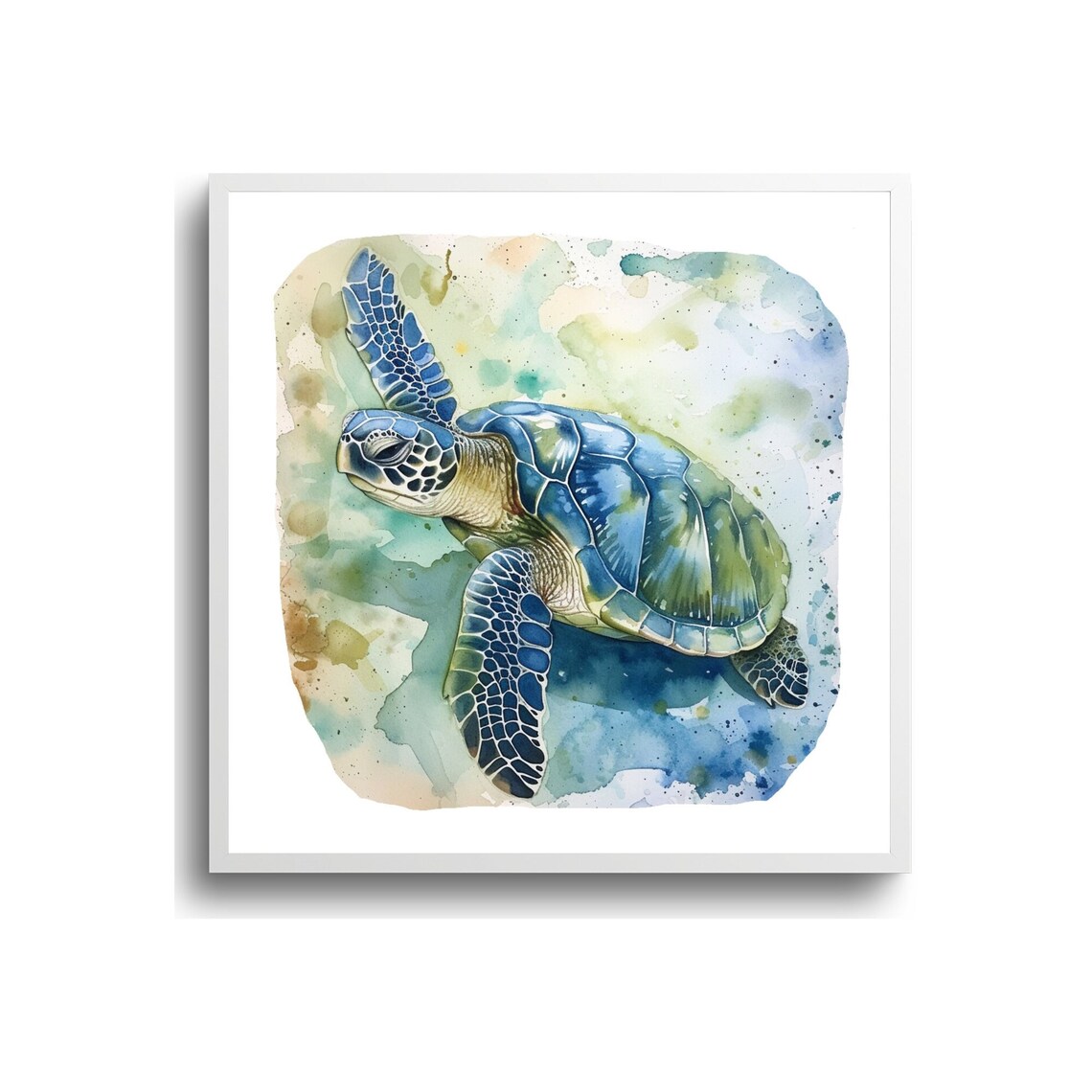 Sea Turtle Watercolor Painting Ocean Wildlife Beach House Art Poster