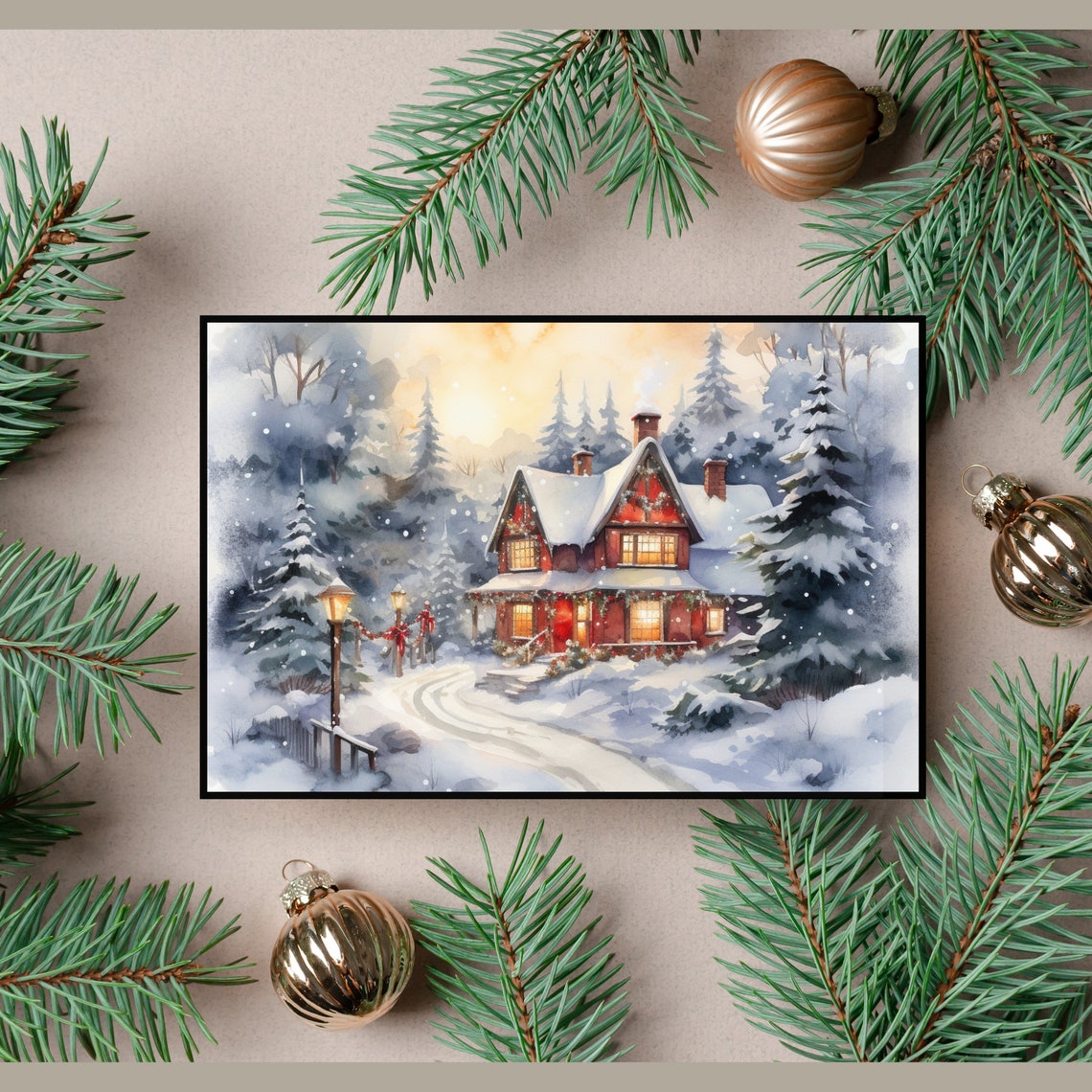 Snowy Christmas Art Christmas Winter Wonderland Wall Art Seasonal Holiday Art Winter Landscape Snow Scene Christmas