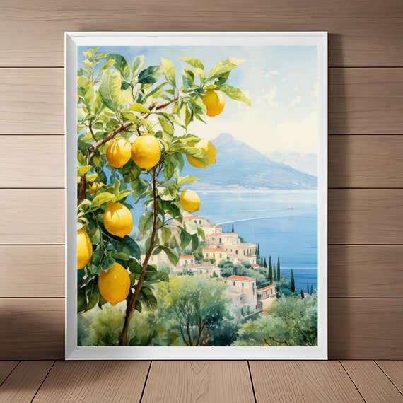 Amalfi Coast Lemon Tree Print Watercolor Italian Lemons Kitchen Art Lemon Tree Wall Art Italy Travel Art Positano Wall Decor Housewarming