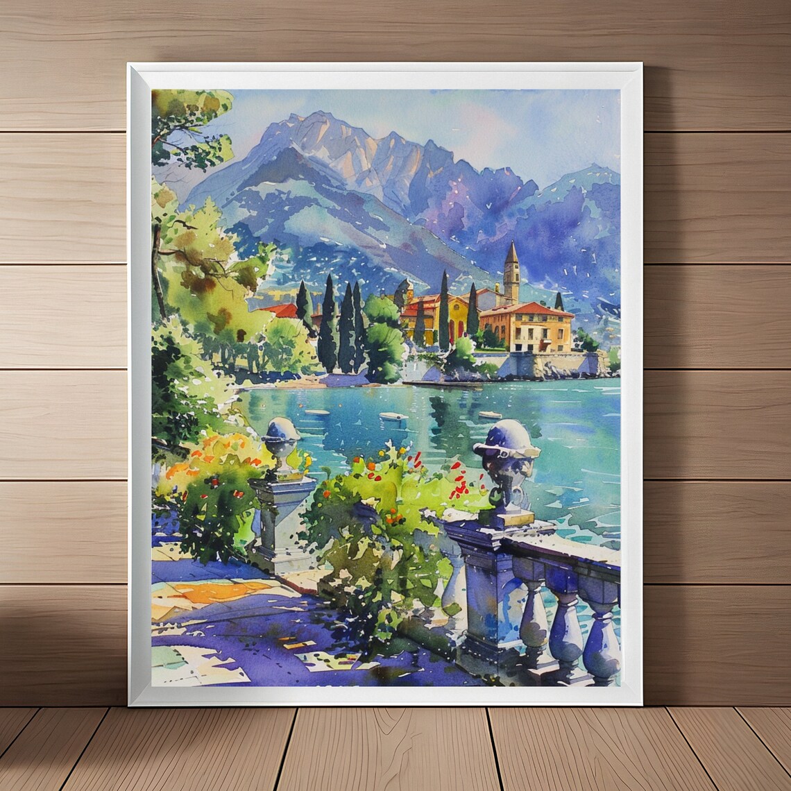 Lake Como Watercolor Art Print, Italy Landscape