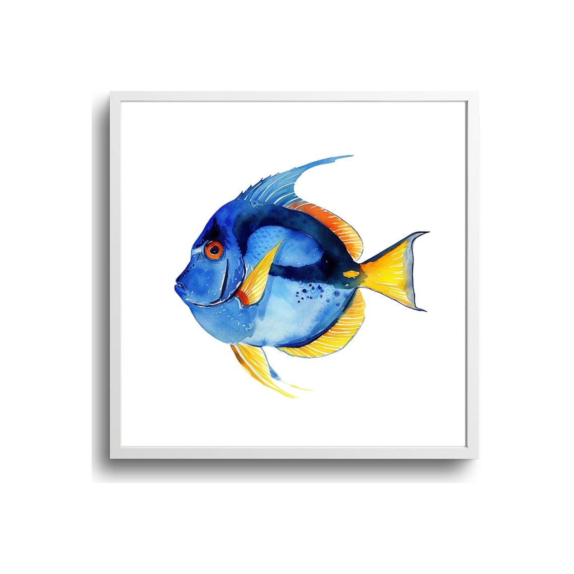 Royal Blue Tang Watercolor Art Print, Coastal Sea Life