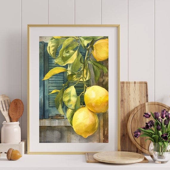 Italian Lemons Watercolor Print Italy Lemon Kitchen Art Lemon Tree Wall Art Italy Travel Art Minimalist Wall Decor Farmhouse Wall Art