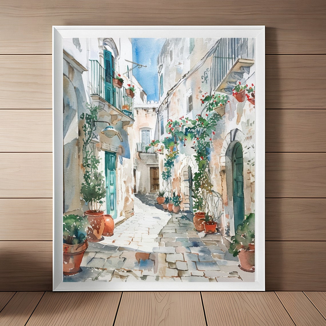 Puglia Painting Southern Italy Streetscape Watercolor Art Print Italian Artwork Cityscape Wall Art Italy Travel Art