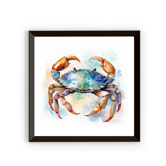 Blue Crab Watercolor Crustacean Coastal Art Print