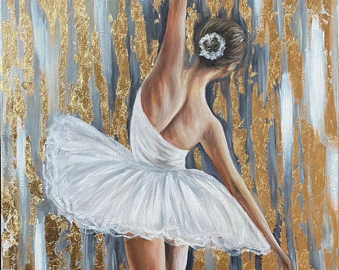 Abstract Ballerina Gold Leaf Ballet Art Print - Image 3