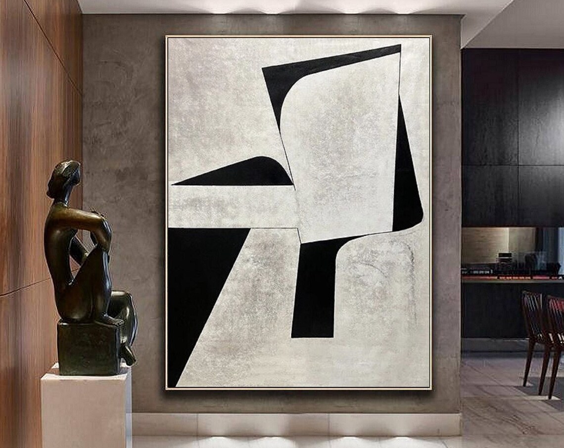 Wabi Sabi Wall Art Black And White Abstract Painting On Black White Textured Wall Art Modern Minimalist Painting Entrance Wall Art
