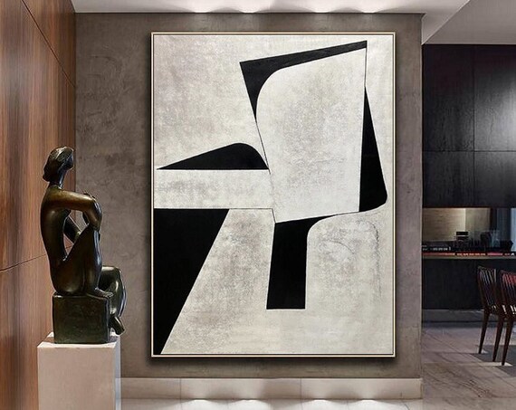 Wabi Sabi Wall Art Black And White Abstract Painting On Black White Textured Wall Art Modern Minimalist Painting Entrance Wall Art